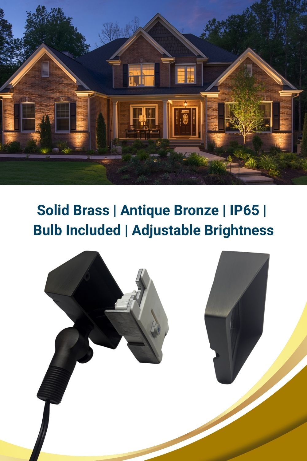 12V Mini Flood Light | 1-5W Adjustable LED Landscape Spotlight | Brass Outdoor Flood Light