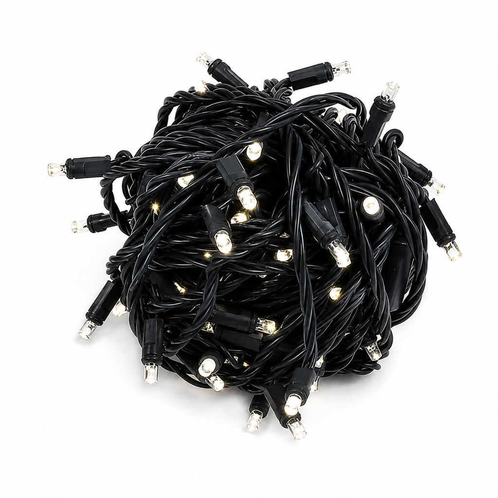 100 Warm White Wide-Angle LED Mini Lights with Watertight Coaxial Connection for Commercial Holiday Lighting