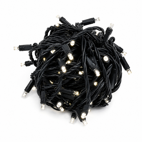 100 Warm White Wide-Angle LED Mini Lights with Watertight Coaxial Connection for Commercial Holiday Lighting