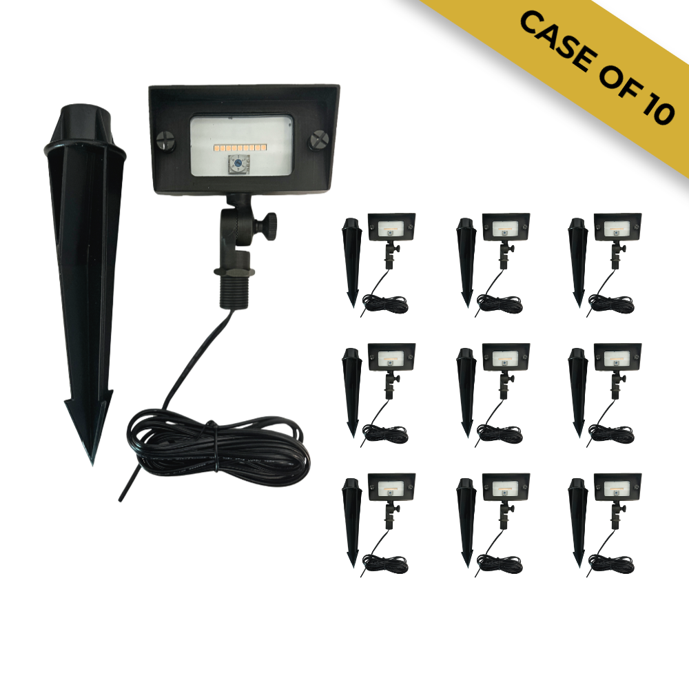 Case of 10 12V Mini Flood Light | 1-5W Adjustable LED Landscape Spotlight | Brass Outdoor Flood Light