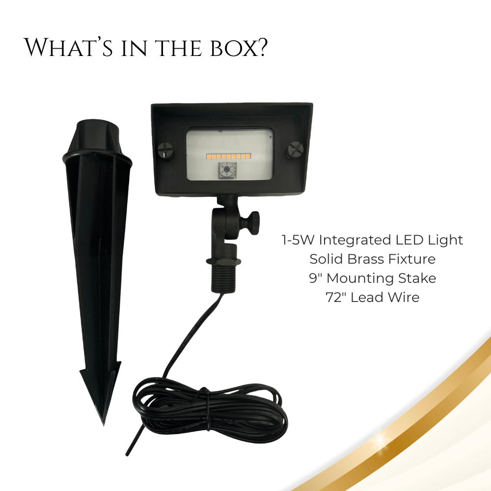 12V Mini Flood Light | 1-5W Adjustable LED Landscape Spotlight | Brass Outdoor Flood Light