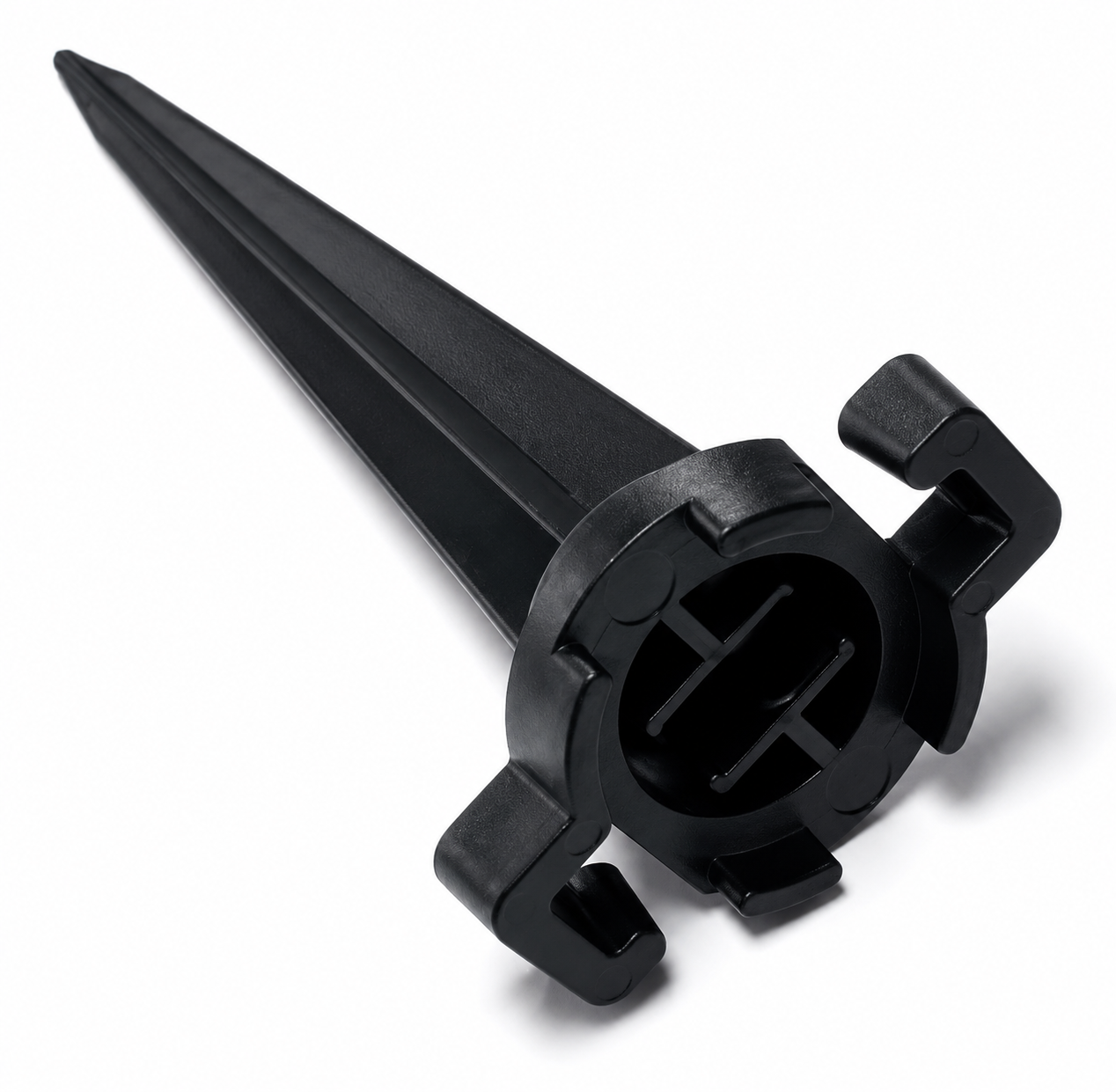 25 pack of 4.5-inch heavy-duty universal light stakes designed for C7 and C9 Christmas light sockets, featuring durable black weather-resistant construction and integrated wire retention channels.