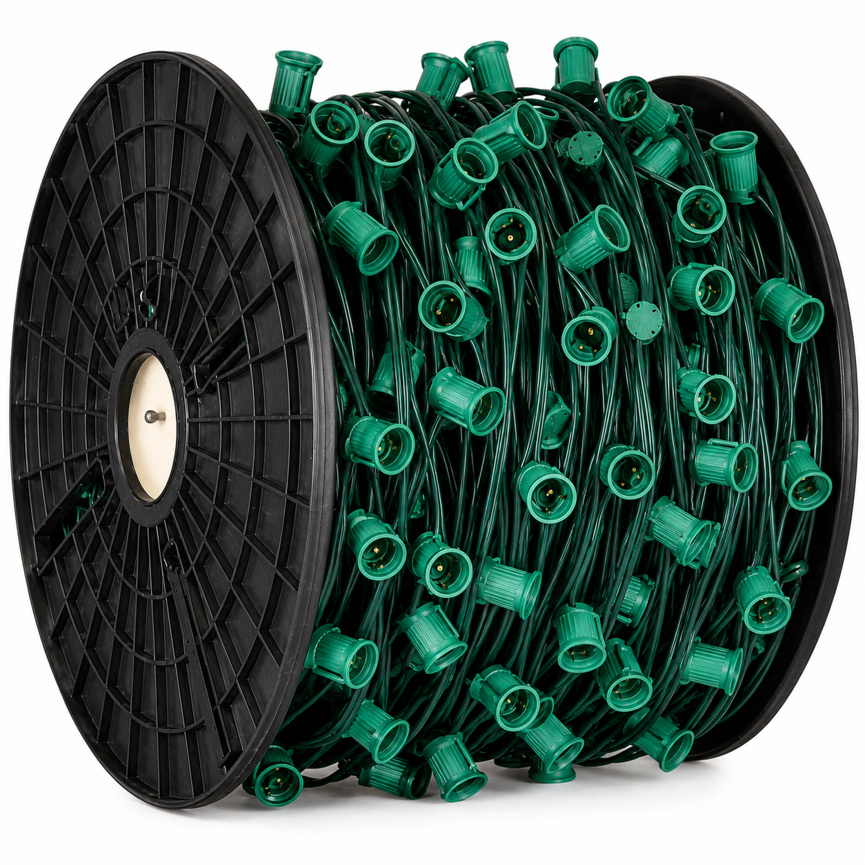 1000ft C9 Christmas Light Socket Spool, Green Spt-1 Wire, 15" Spacing