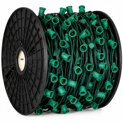 1000ft C9 Christmas Light Socket Spool, Green Spt-1 Wire, 15" Spacing