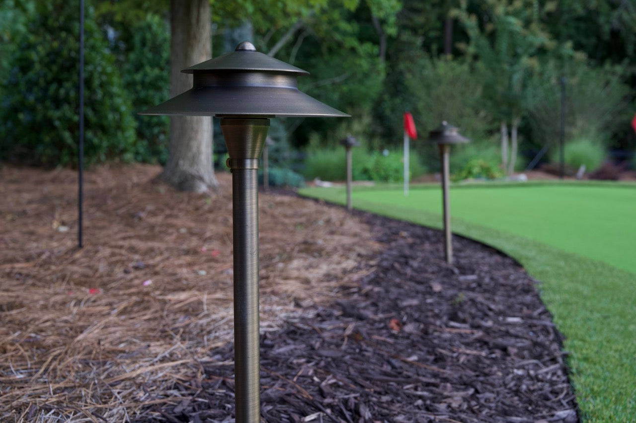 Two Tier Brass Pagoda Low Voltage Path Light