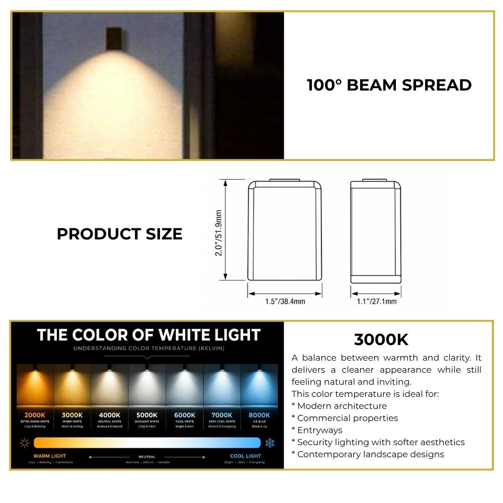 Low Voltage Deck Lights, Sleek LED Rectangle Post Rail Light, Outdoor Landscape Fence Lighting, 2W 3000K, Solid Brass, ETL Listed