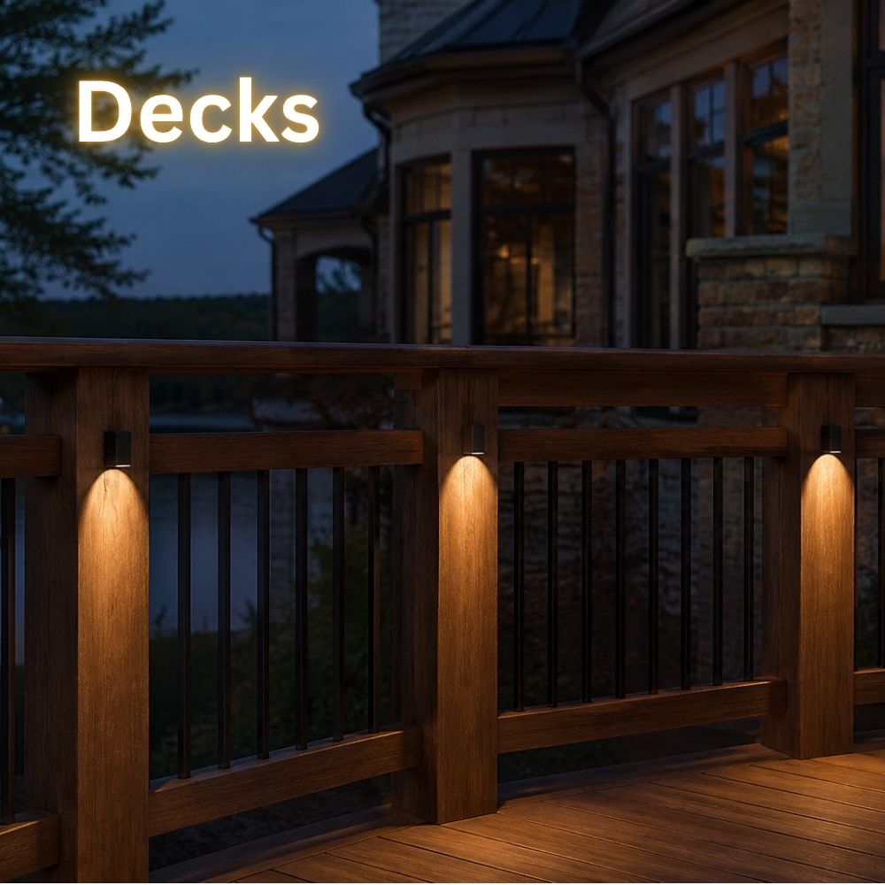 Low Voltage Deck Lights, Sleek LED Rectangle Post Rail Light, Outdoor Landscape Fence Lighting, 2W 3000K, Solid Brass, ETL Listed