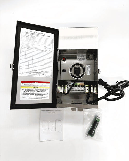 150W Stainless Steel Low Voltage Landscape Lighting Transformer | 12V Contractor Transformer