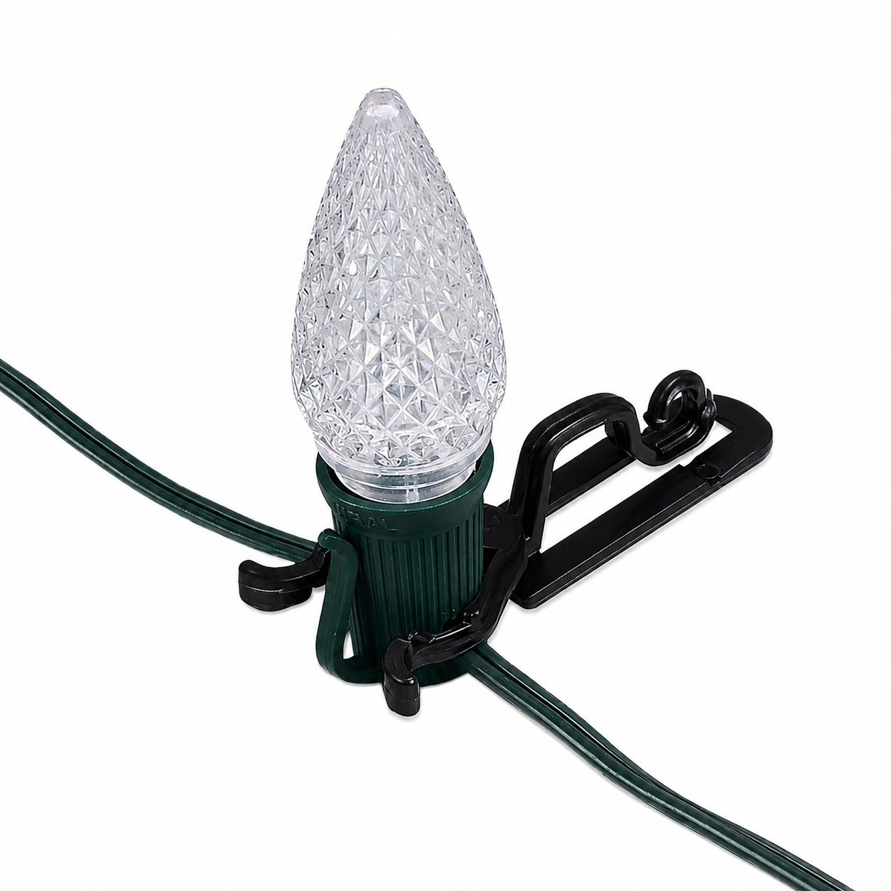 C9 Christmas lights mounted vertically on roofline with All-In-One Plus Clips