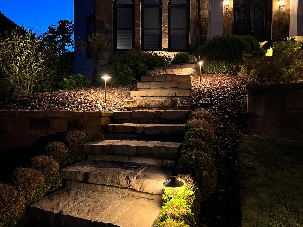 Custom backyard landscape path lighting sold to contractors by Adino Lighting in marietta, Georgia