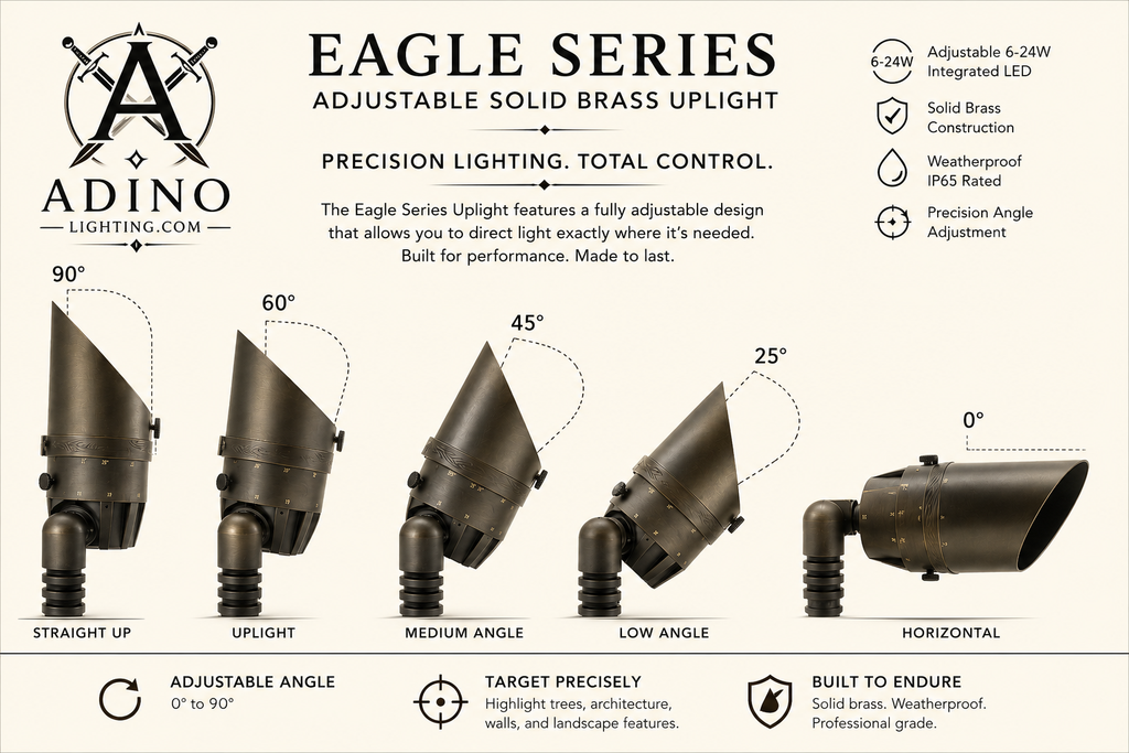 Eagle Series Solid Brass LED Landscape Uplight at Luxury Home