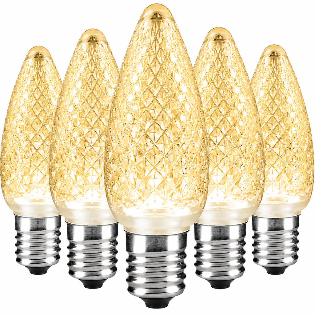 25-pack of Warm White C9 LED retrofit bulbs featuring diamond-faceted lenses and energy-efficient commercial-grade construction.