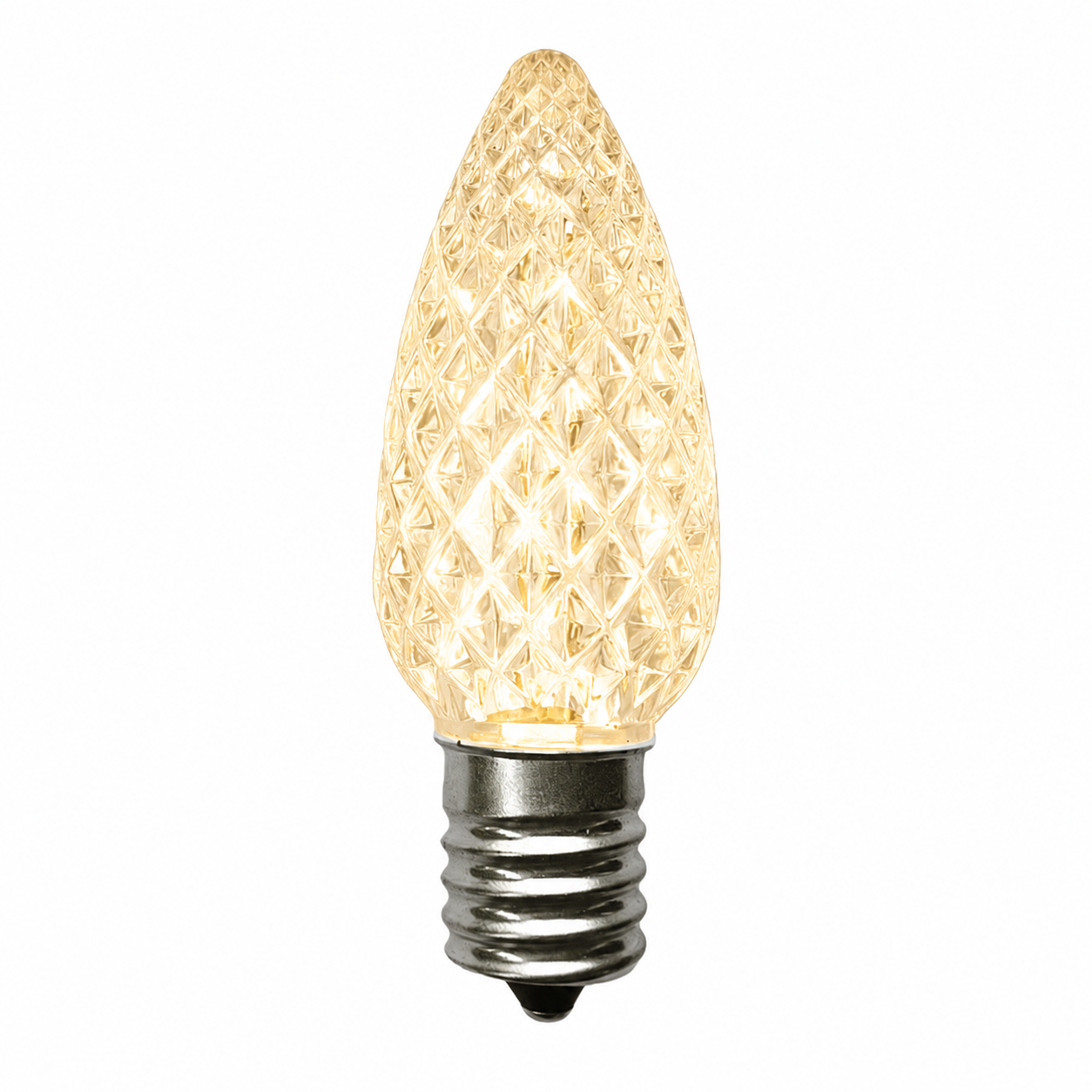 Warm White C9 LED retrofit bulb with diamond-faceted lens, 2700K color temperature, and E17 intermediate base.